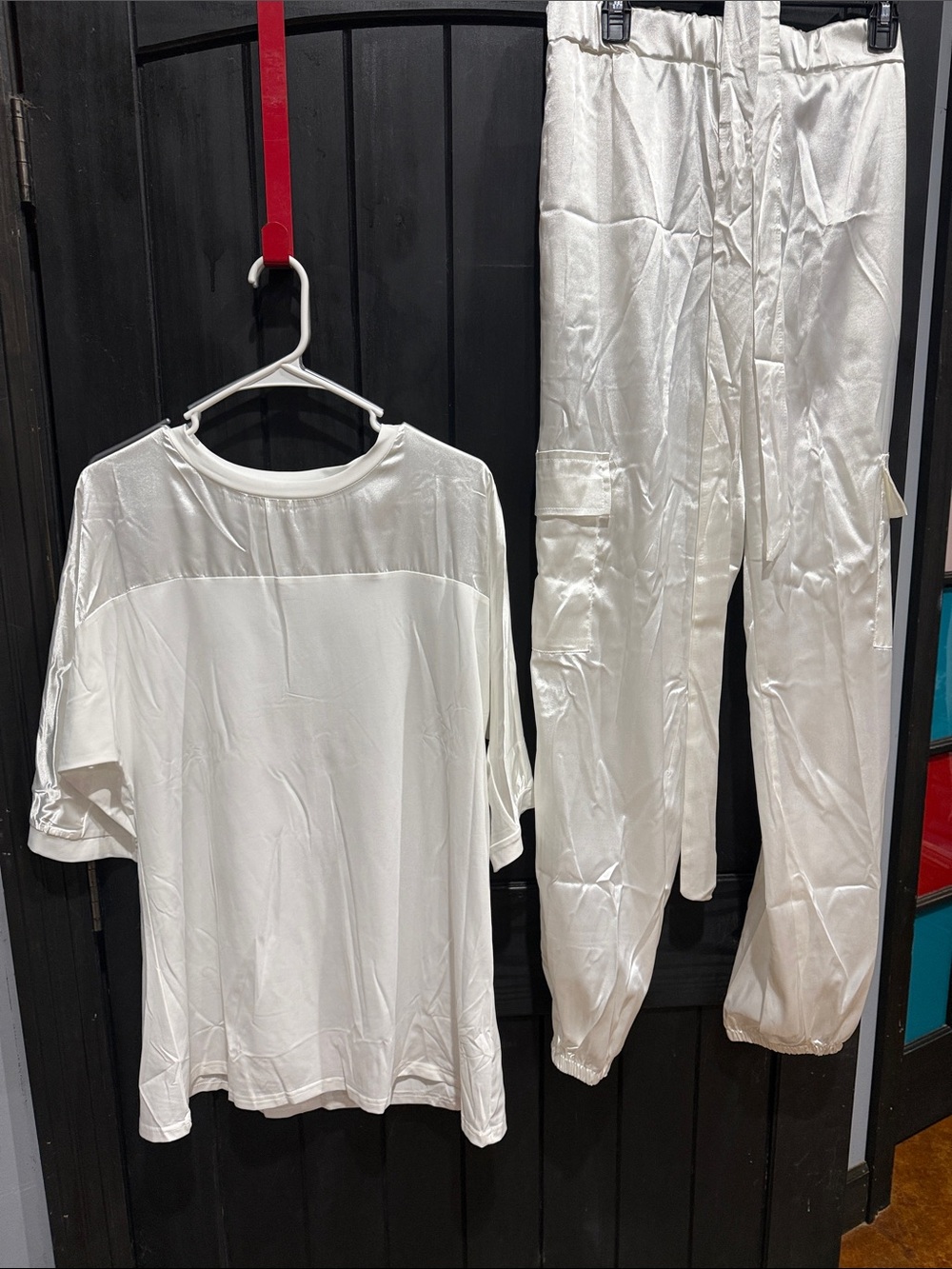 Women's White Relaxed Cargo Track Joggers
